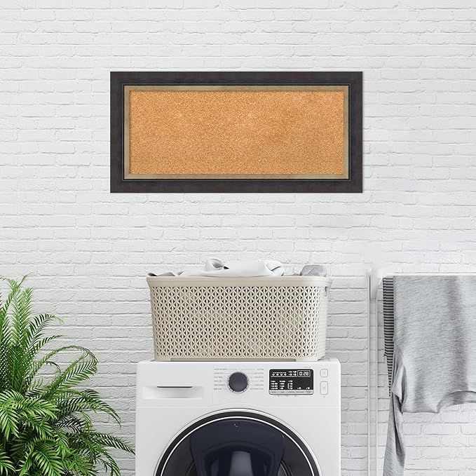 Amanti Art Natural Cork Board for Wall, 17x35 Vision Board with Black Wood Frame, Medium Corkboard Office Decor for Home Organization, Casual Corkboard Pinboard to Display Items for Home Organization