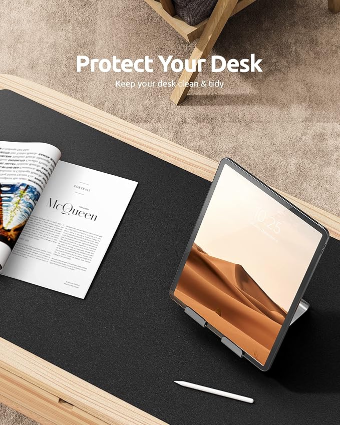 YSAGi Leather Desk Pad Protector, Office Desk Mat, Large Mouse Pad, Non-Slip PU Leather Desk Blotter, Laptop Desk Pad, Waterproof Desk Writing Pad for Office and Home (Black, 23.6" x 13.8")