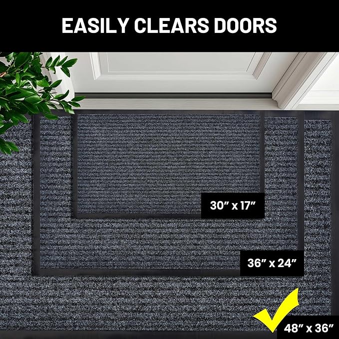 Sierra Concepts Front Door Mat X-Large Welcome Floor Mats - Entryway Indoor Outdoor Entrance Doormat, Patio, Porch, Muddy Dog Shoe, Inside Outside Low Profile 48x36in, 2-Pack Steel Gray