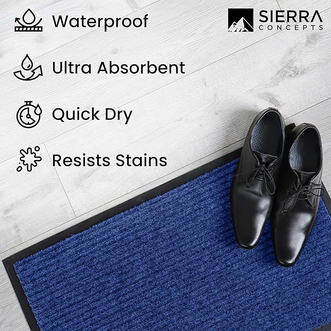 Sierra Concepts Front Door Mat X-Large Welcome Floor Mats - Entryway Indoor Outdoor Entrance Doormat, Patio, Porch, Muddy Dog Shoe, Inside Outside Low Profile 48x36in, 2-Pack Blue