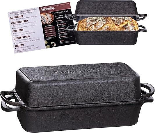 11x5 Inch Cast Iron Bread Loaf Pan With Lid，5.8 Qt Large Loaf Pan For Sourdough Bread Baking, Pre-Seasoned Heavy Duty Dutch Oven Bread Pan For a Crispy Crust
