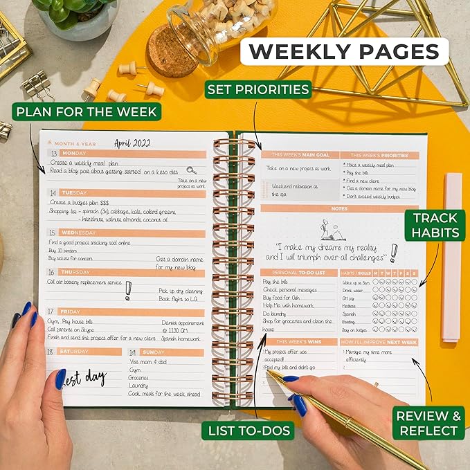 Clever Fox Planner 2nd Edition Spiral – Colorful Weekly & Monthly Goal Planner, Time Management & Productivity Organizer, Undated (Forest Green)
