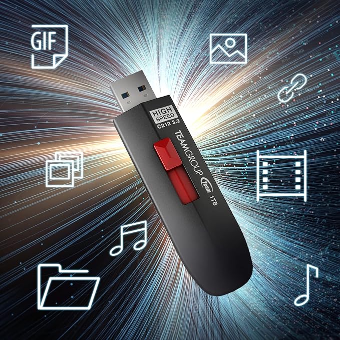 TEAMGROUP C212 Extreme Speed 1TB 1000/800MB/s USB 3.2 Gen 2 Easy Push-and-Pul Flash Thumb Drive External Data Storage Memory Stick Compatible with Computer/Laptop/PS4 PS5 TC21231TBB01