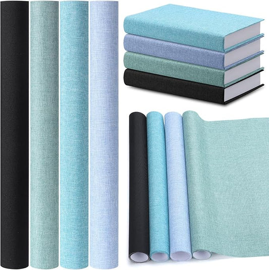4 Pcs Book Cloth Bookcover Fabric Surface with Paper Backed Binding Cloth Fabric Book Cover for Scrapbooking Album DIY Craft Supplies Home, 4 Colors(Cool Color,14 x 10 Inches)