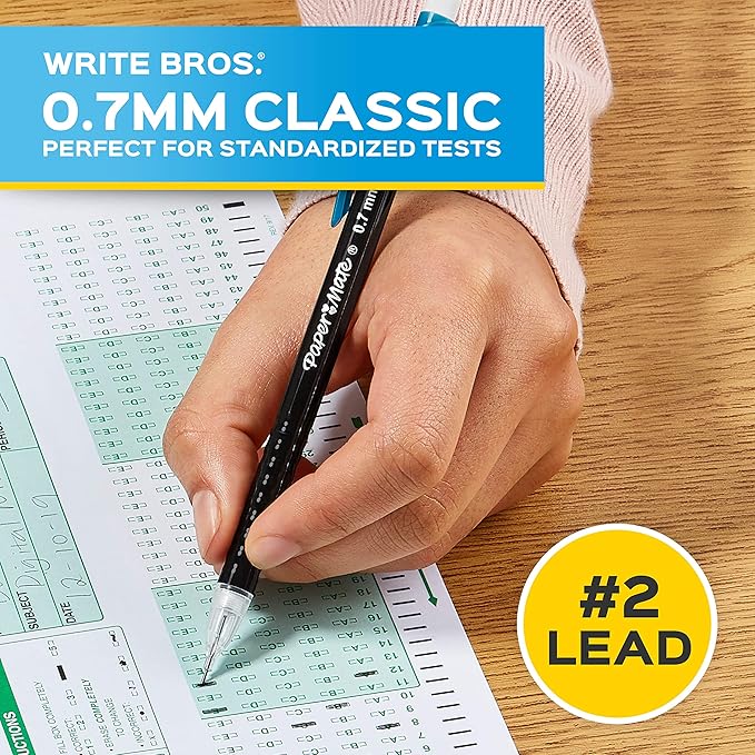 Paper Mate Mechanical Pencils 0.7mm Write Bros. Classic Number 2 Pencil Set Office Supplies Classroom Supplies Sketching Pencils Drafting Great for Standardized Testing 24 Count