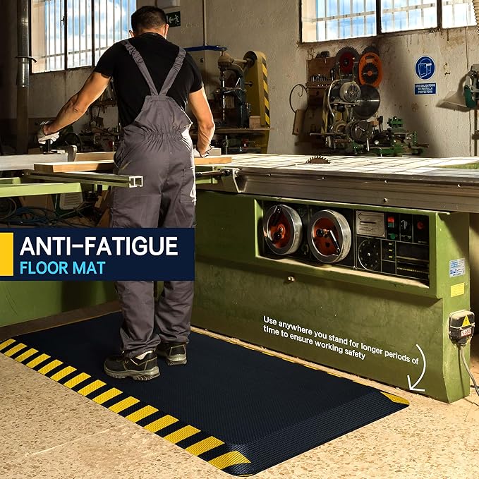 FEATOL Anti Fatigue Mats Industrial 4 Packs, Ergonomic Standing Floor Mat for Work for Stand, Black with Yellow Border Safety 24" x 70"-Support for Leg & Back Pain