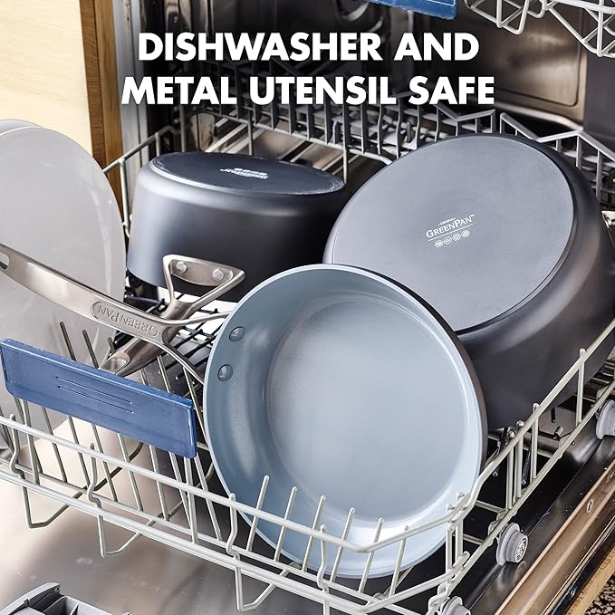 GreenPan Paris Pro Hard Anodized Healthy Ceramic Nonstick, 14 Piece Cookware Pots and Pans Set with Stainless Steel Lids, PFAS-Free, Dishwasher Safe, Grey