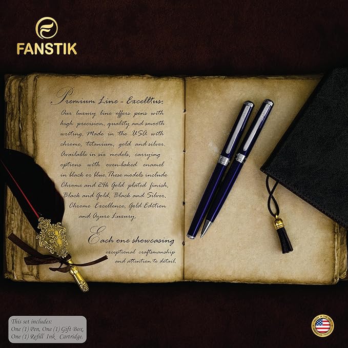 Customized Blue Luxury Rollerball pen (Made In USA) fancy gift set for women, Chrome Finish, Professional executive pen gift set for men (Lux Custom-Rollerball Blue)