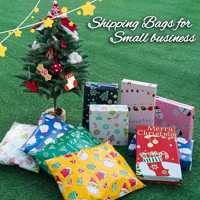 Christmas Poly Mailer - 12x15.5 Inch, Waterproof Shipping Bags - 50 Pcs, Tear-Resistant, Santa Claus Printed