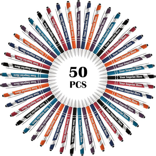 Up to 500 Pcs Custom Pens Bulk | Rainbow of Colors | Soft-Touch Metal Black Ink Personalized with Name or Message (Assorted, 50 pcs)