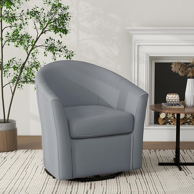 UIXE 360° Swivel Barrel Accent Chair, Modern Round Arm Chair Upholstered Club Armchair, Single Sofa Seating in Fabric for Living Room, Bedroom (Pebble Grey)