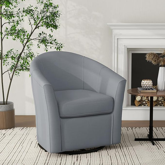 UIXE 360° Swivel Barrel Accent Chair, Modern Round Arm Chair Upholstered Club Armchair, Single Sofa Seating in Fabric for Living Room, Bedroom (Pebble Grey)