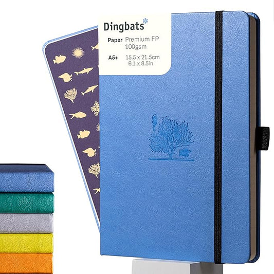 Dingbats* Earth Dotted Writing Journal Notebook A5 - Vegan Leather Hardcover - Ideal for Work, Travel - Pocket, Elastic Closure & Bookmark