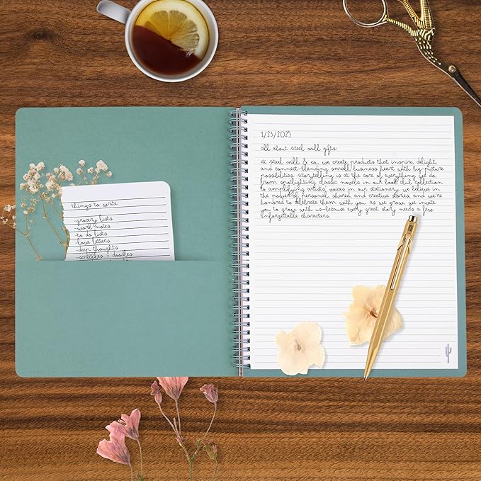 Steel Mill & Co Cute Large Spiral Notebook College Ruled, 11" x 9.5" with Durable Hardcover and 160 Lined Pages (Sage Plants)