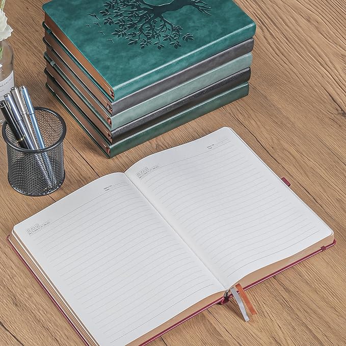 Thick Lined Journal Notebook with Pen, 360 Pages 100gsm Paper, Brown Sprayed Edge, Journal for Writing B5 Ruled Notebook ,Leather Hardcover,Perfect for Work, Office or School, 7.8'' x 10'' Wine Red