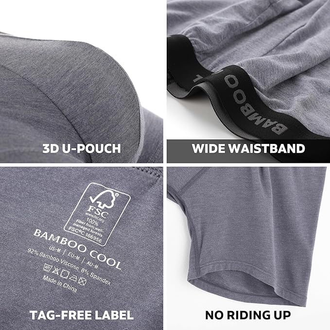 BAMBOO COOL Men's Ultra Breathable Underwear,No Riding Up Boxer Briefs with ComfortFlexible Waistband,Multipack