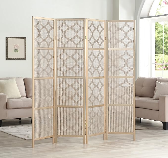 NicBex Room Divider 4 Panel Room Dividers with Quarterfoil Diamond Design Partition Room Dividers and Folding Privacy Screens Wall Divider for Home, Room Separation,69.28"W x 17.32"D x 70.31"H, Gold