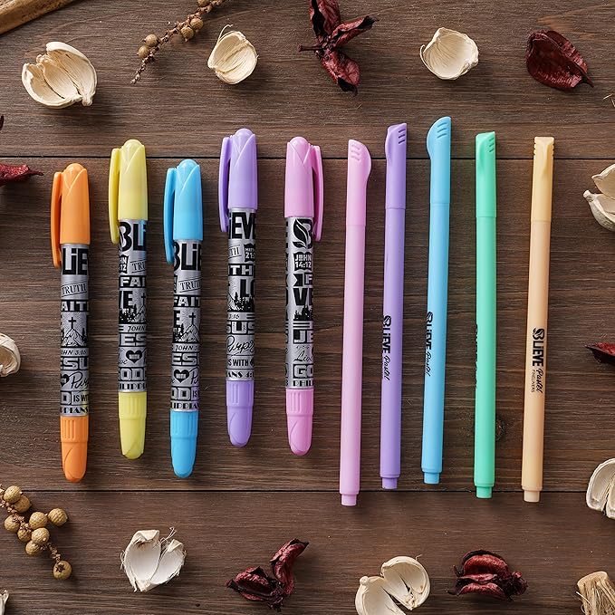 BLIEVE Aesthetic Highlighters and Gel Pens And Soft Tip, No Bleed Dry Fast Easy to Hold, for Bible Journaling Planner Notes School Office Supplies (Pastel, 10 Pack)